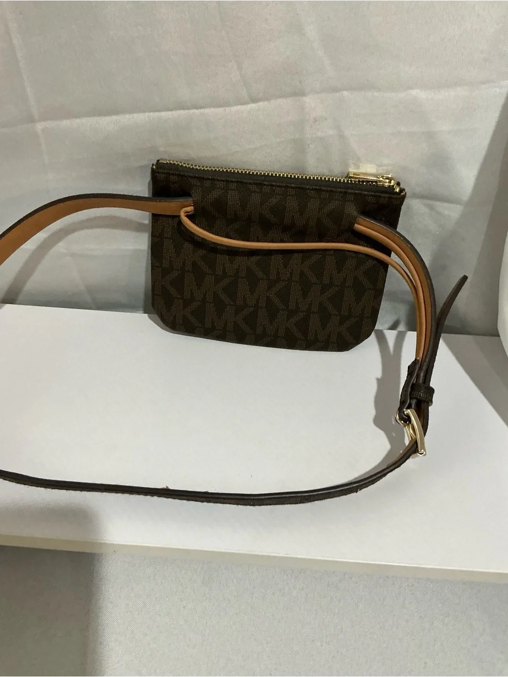 Michael Kors Brown Logo Crossbody Belt Bag with Gold Hardware